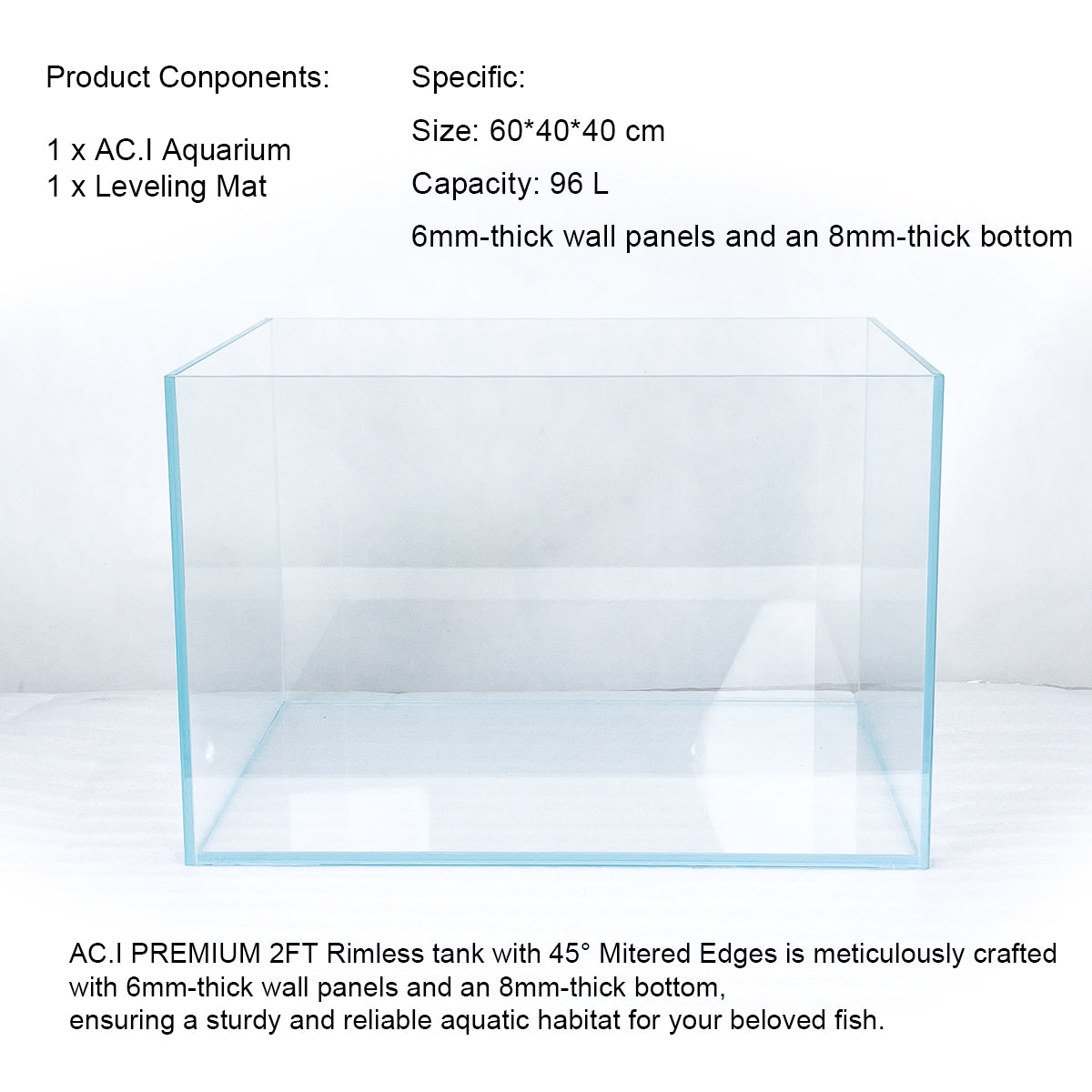 AC.I Premium Rimless Aquarium with 45° Clear-Cut Mitered Edges