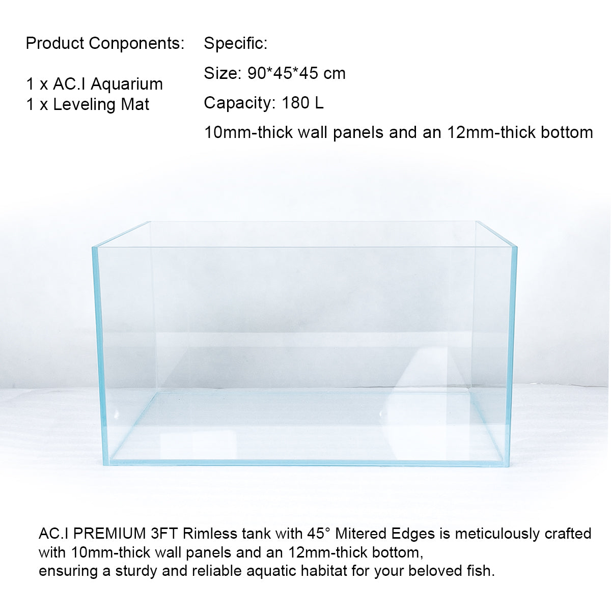 AC.I Premium Rimless Aquarium with 45° Clear-Cut Mitered Edges