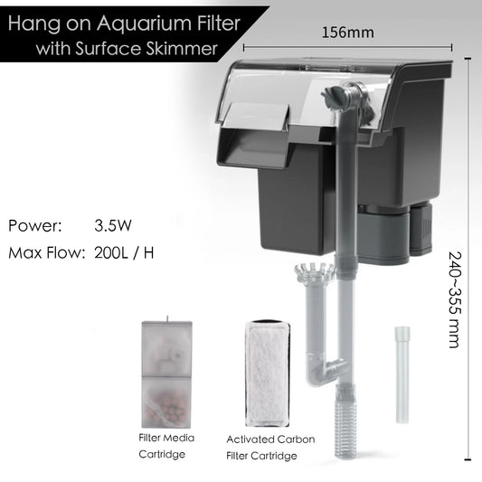 Hang on Aquarium Filter with Activated Carbon Cartridge