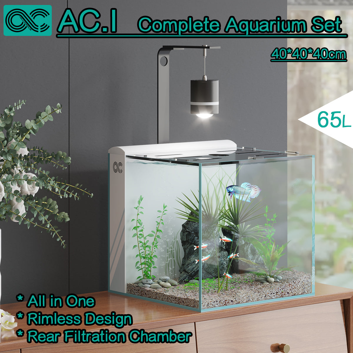 KYOTO-60 Complete set of Aquarium with Rear Filtration System